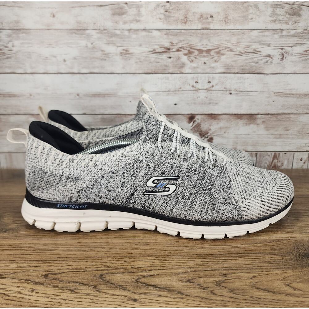 Skechers Luminate Shes Magnificent Memory Foam Slip-on Sneaker White Black Sz 10